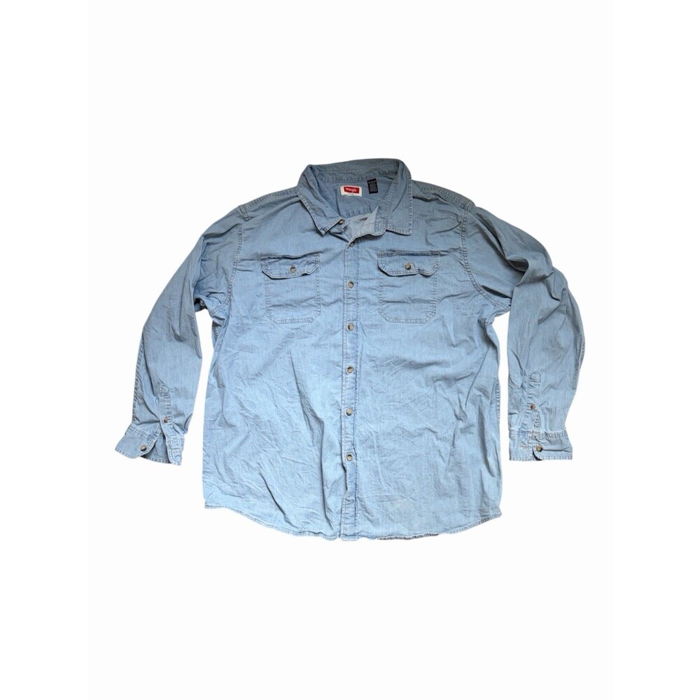 Wrangler Denim Shirt Mens 3XL Light Blue Flex for Comfort Long Sleeve Button Up